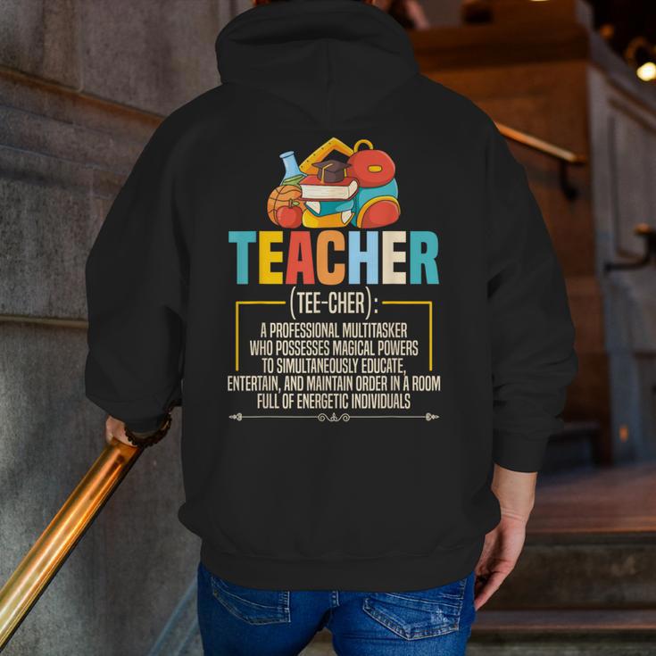 Teacher Definition Teaching School Teacher Men Women Men Zip Up Hoodie Back Print, funny gift