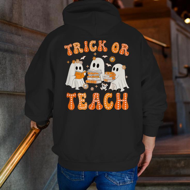 Teacher Halloween Trick Or Teach Retro Groovy Floral Ghost Men Zip Up Hoodie Back Print, Groovy Teacher Hoodies, funny gift Teacher Halloween Trick Or Teach Retro Groovy Floral Ghost Men Zip Up Hoodie Back Print, Groovy Teacher Hoodies, funny gift
