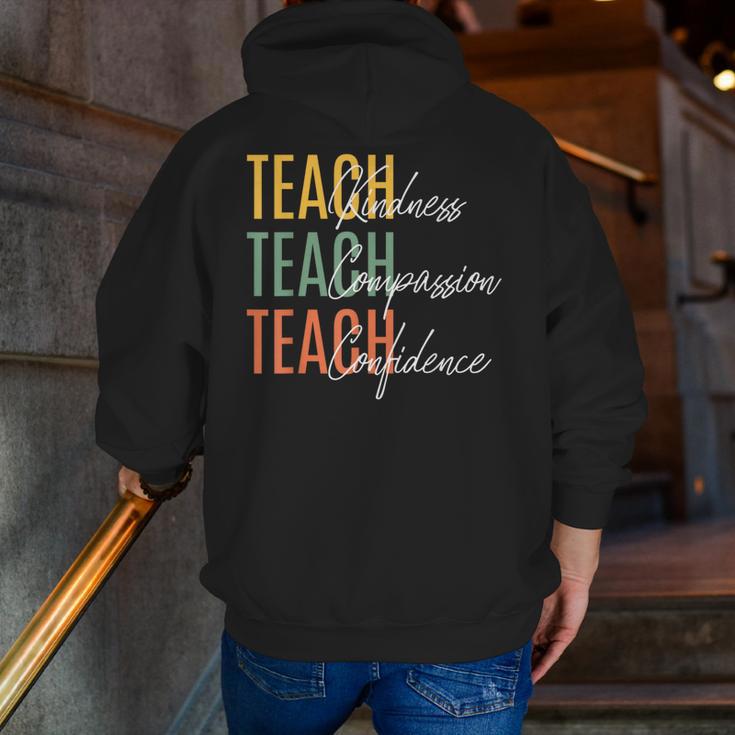 Teacher Kindness Compassion Confidence Teaching Men Zip Up Hoodie Back Print, funny gift Teacher Kindness Compassion Confidence Teaching Men Zip Up Hoodie Back Print, funny gift
