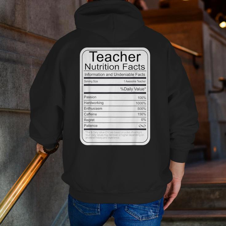 Teacher Nutrition Facts Teachers Nutritional Fact Men Zip Up Hoodie Back Print, funny gift
