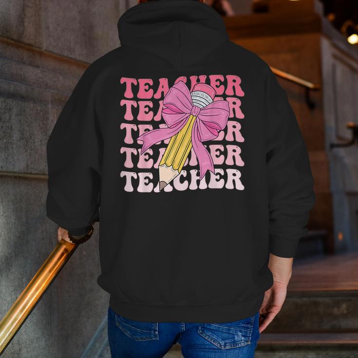 Teacher Pencil Back To School Groovy Pink Teacher First Day Men Zip Up Hoodie Back Print, Groovy Teacher Hoodies, funny gift Teacher Pencil Back To School Groovy Pink Teacher First Day Men Zip Up Hoodie Back Print, Groovy Teacher Hoodies, funny gift