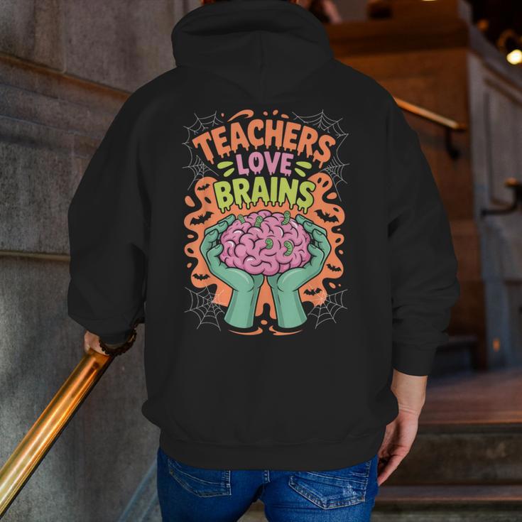 Teacher Teachers Love Brains Halloween Men Women Men Zip Up Hoodie Back Print, funny gift