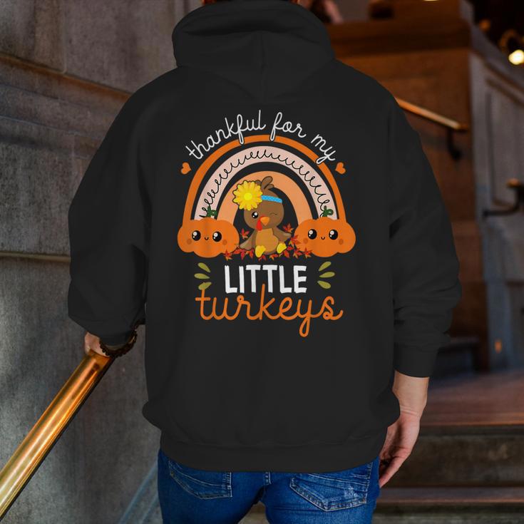 Teacher Thanksgiving Shirt Thankful For My Little Turkeys Men Zip Up Hoodie Back Print, funny gift
