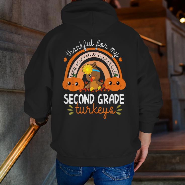 Teacher Thanksgiving Thankful For My Second Grade Turkeys Men Zip Up Hoodie Back Print, funny gift
