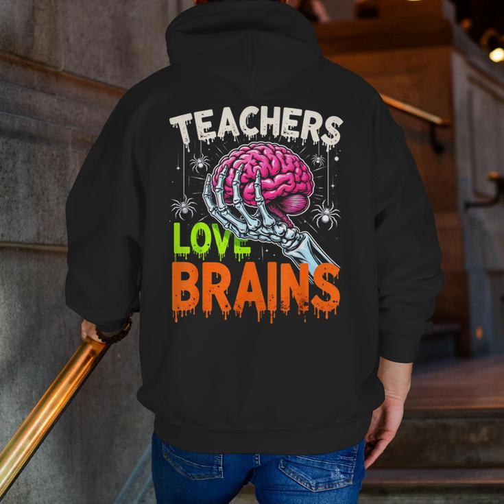 Teachers Love Brains Halloween 2025 Skeleton Costume Men Zip Up Hoodie Back Print, funny gift
