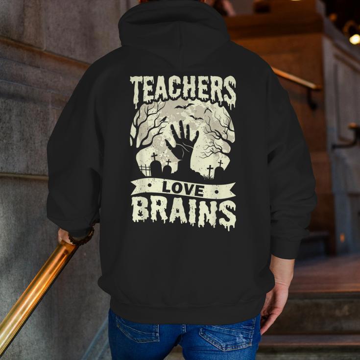 Teachers Love Brains Halloween Costume Boo Trick Teach Men Zip Up Hoodie Back Print, funny gift