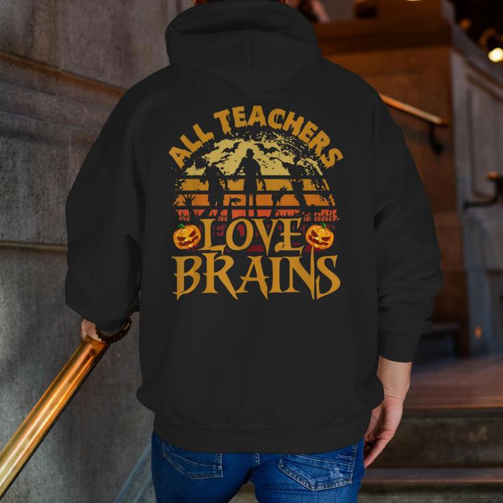 All Teachers Love Brains School Halloween Costume Men Zip Up Hoodie Back Print, funny gift