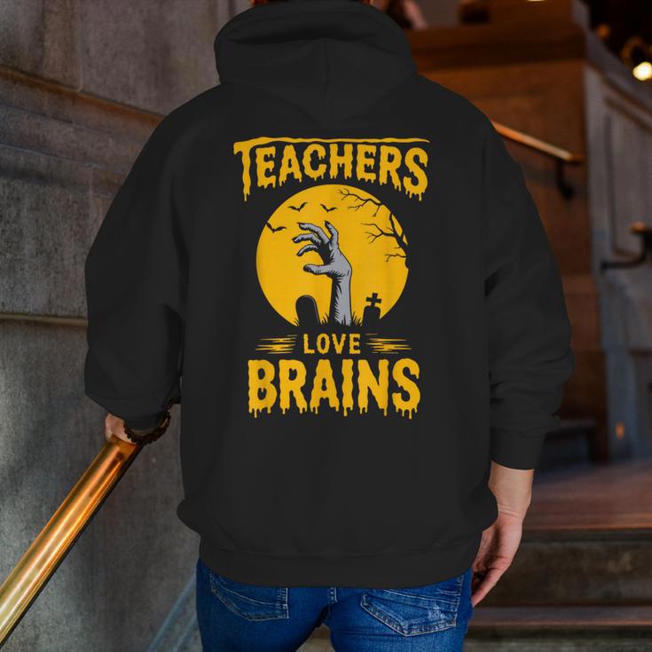 Teachers Love Brains Shirt Men Women Halloween Teacher Men Zip Up Hoodie Back Print, funny gift