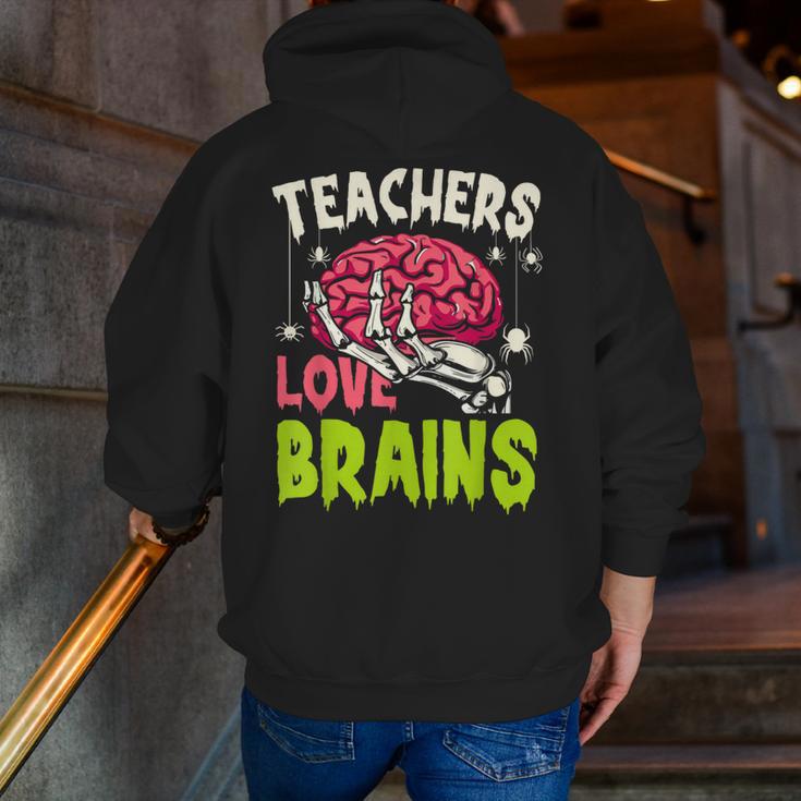 Teachers Love Brains Skeleton Halloween Teacher Funny Men Zip Up Hoodie Back Print, funny gift