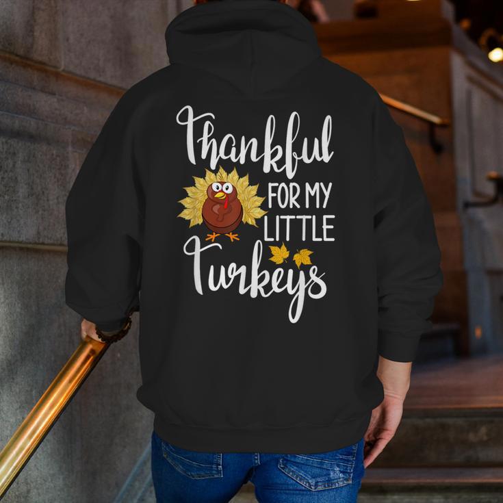 Teachers Thanksgiving Thankful For My Little Turkeys Men Zip Up Hoodie Back Print, funny gift