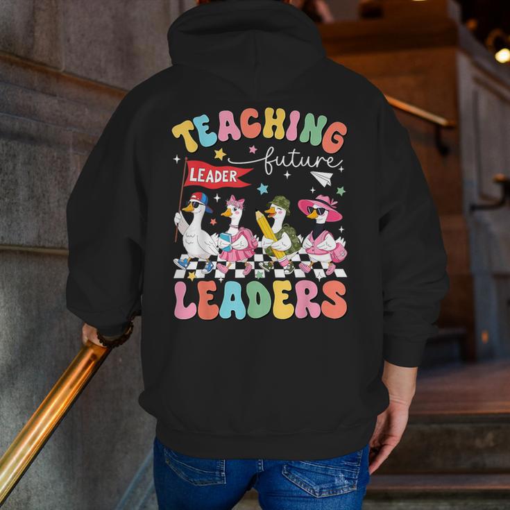Teaching Future Leaders Groovy Teacher Back To School Men Zip Up Hoodie Back Print, Future Teacher Hoodies, Groovy Teacher Hoodies, funny gift