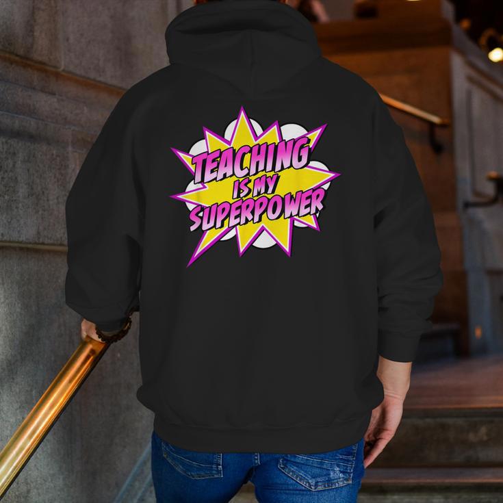 Teaching Is My Superpower Retro Comic Super Teacher Men Zip Up Hoodie Back Print, Super Teacher Hoodies, funny gift