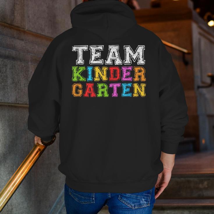 Team Kindergarten Shirt Boy Girl Teacher Graduation Men Zip Up Hoodie Back Print, funny gift