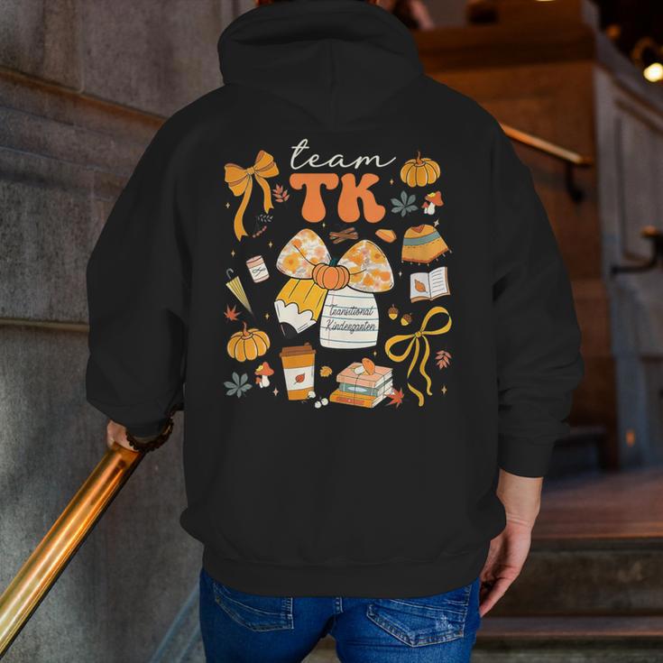 Team TK Crew Preppy Coquette Bow Pumpkin Fall TK Teacher Men Zip Up Hoodie Back Print, funny gift