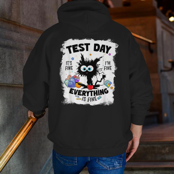 Test Day Stressed Cat Teacher Student Kids Testing Day Men Zip Up Hoodie Back Print, funny gift