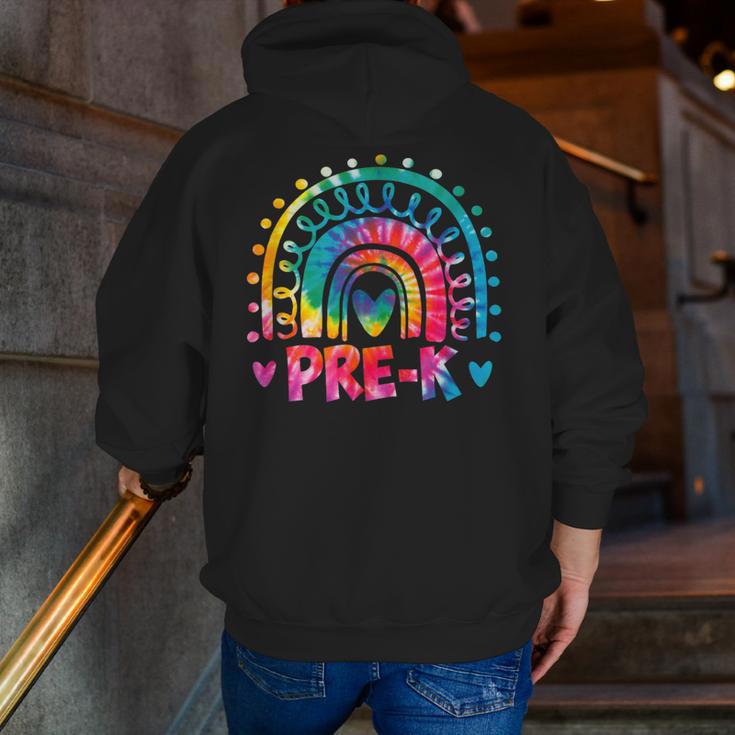 Tie Dye Prek Teacher Rainbow Preschool Back To School Girl Men Zip Up Hoodie Back Print, funny gift