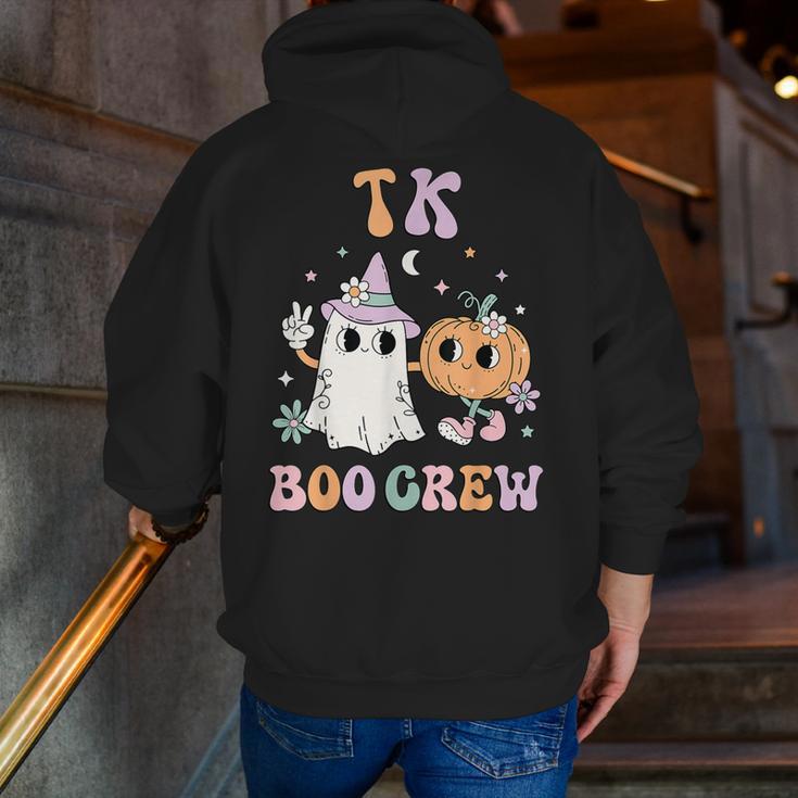 TK Boo Crew Retro Groovy Halloween Floral Ghost TK Teacher Men Women Kids Men Zip Up Hoodie Back Print, Groovy Teacher Hoodies, funny gift