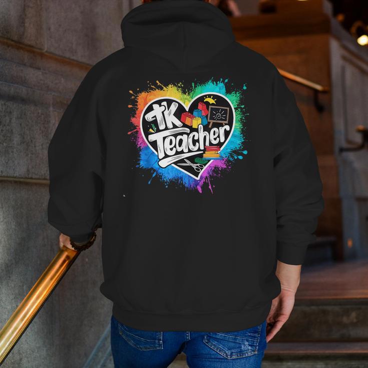 TK Teacher Transitional Kindergarten Heart Back To School Men Zip Up Hoodie Back Print, funny gift