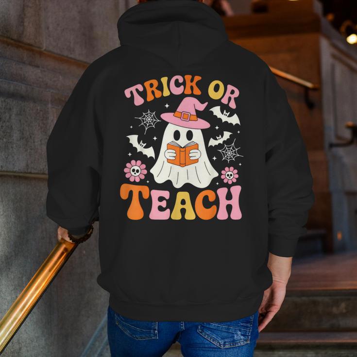 Trick Or Teach Cute Floral Ghost Teacher Halloween Costume Men Zip Up Hoodie Back Print, funny gift