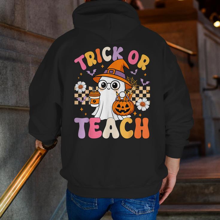 Trick Or Teach Cute Ghost Coffee Pumpkins Halloween Teacher Men Zip Up Hoodie Back Print, funny gift Trick Or Teach Cute Ghost Coffee Pumpkins Halloween Teacher Men Zip Up Hoodie Back Print, funny gift