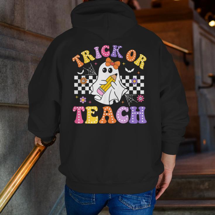 Trick Or Teach Groovy Halloween Teachers Men Zip Up Hoodie Back Print, funny gift Trick Or Teach Groovy Halloween Teachers Men Zip Up Hoodie Back Print, funny gift