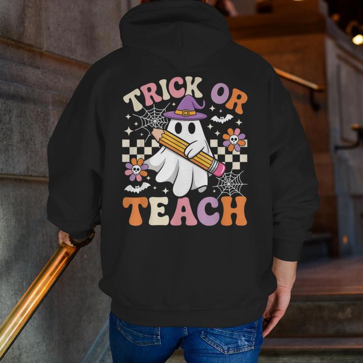 Trick Or Teach Groovy Teacher Halloween Retro Ghost Men Zip Up Hoodie Back Print, Groovy Teacher Hoodies, funny gift Trick Or Teach Groovy Teacher Halloween Retro Ghost Men Zip Up Hoodie Back Print, Groovy Teacher Hoodies, funny gift