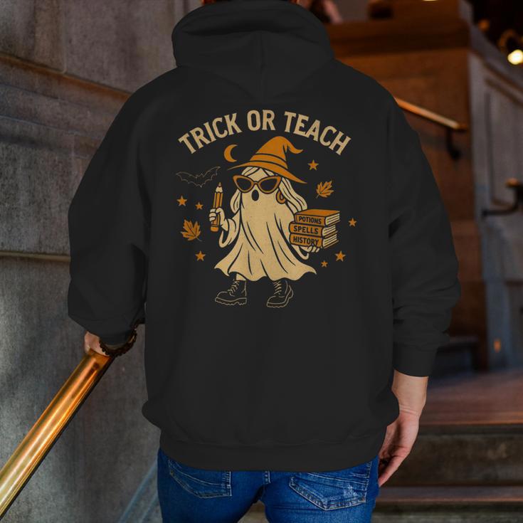 Trick Or Teach Halloween Teacher Men Zip Up Hoodie Back Print, funny gift