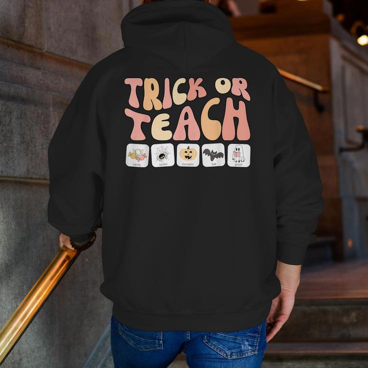 Trick Or Teach With Symbols Special Education Teacher Spooky Men Zip Up Hoodie Back Print, funny gift