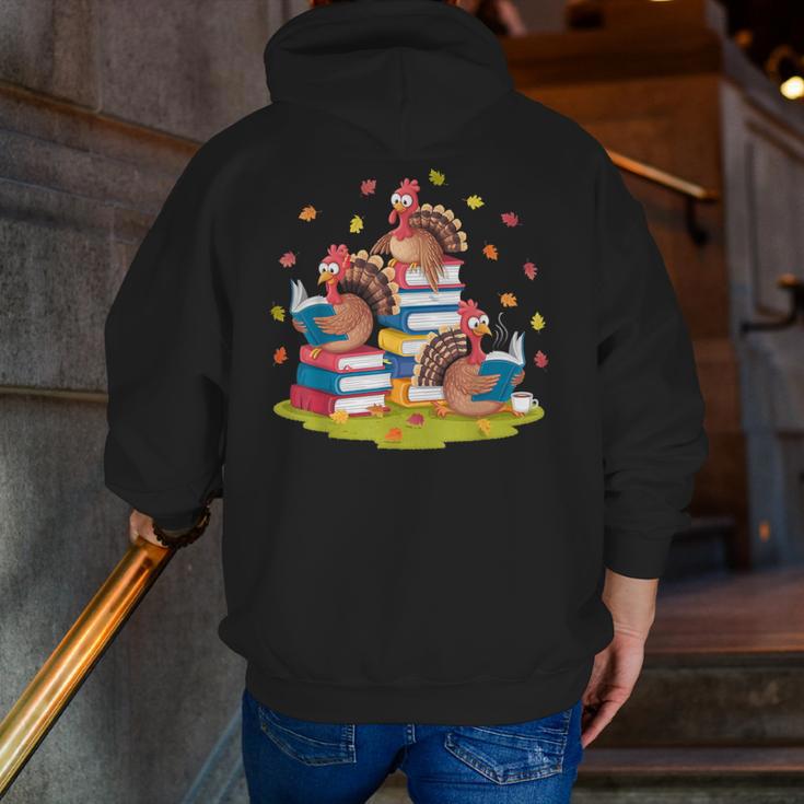 Turkey Reading Books Fall Season Thanksgiving Teacher Book Men Zip Up Hoodie Back Print, funny gift Turkey Reading Books Fall Season Thanksgiving Teacher Book Men Zip Up Hoodie Back Print, funny gift