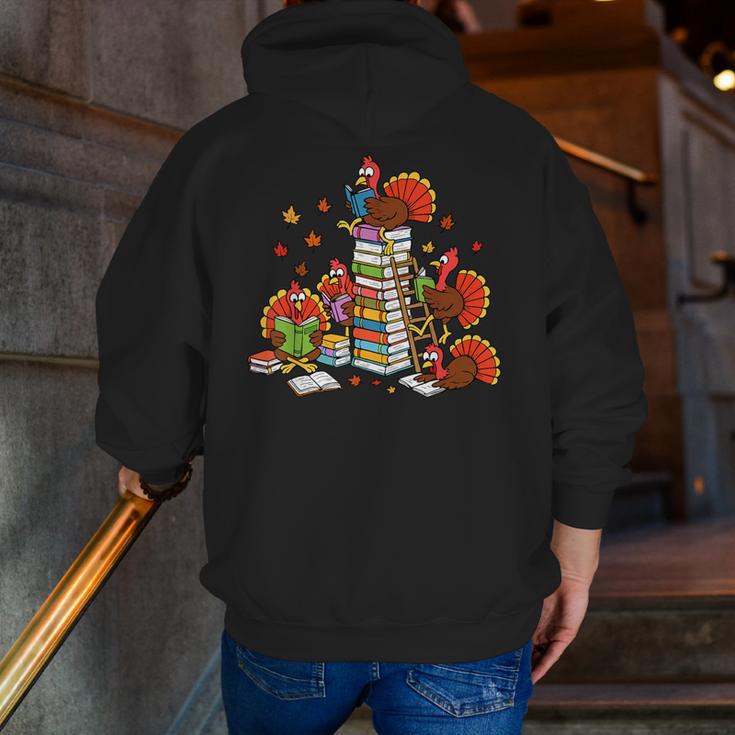 Turkey Reading Books Fall Thanksgiving Teacher Librarian Men Zip Up Hoodie Back Print, funny gift Turkey Reading Books Fall Thanksgiving Teacher Librarian Men Zip Up Hoodie Back Print, funny gift