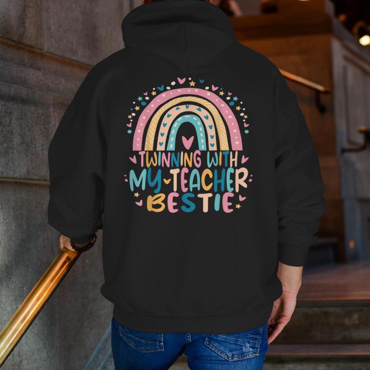Twinning With My Teacher Bestie Rainbow Matching Teachers Men Zip Up Hoodie Back Print, funny gift