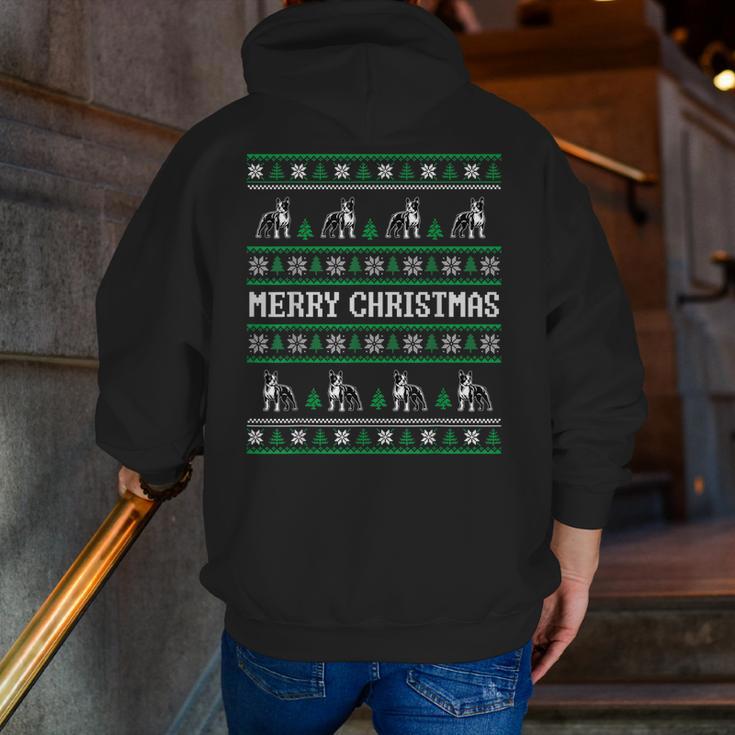 Ugly Sweater Boston Terrier Dog Christmas Dog Lover Xmas Men Women Kids Men Zip Up Hoodie Back Print, Boston Terrier Christmas Hoodies, funny gift