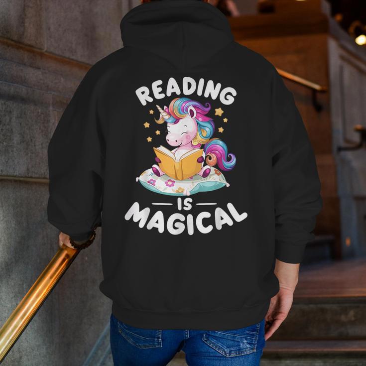 Unicorn Teacher Reading Is Magical Book Men Zip Up Hoodie Back Print, funny gift