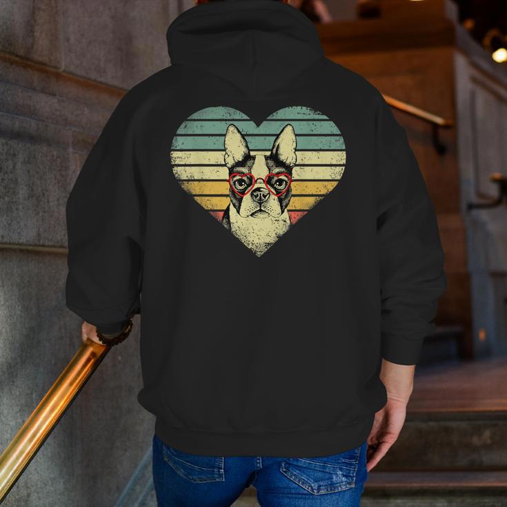 Vintage American Boston Terrier Lovers Valentine's Day Men Zip Up Hoodie Back Print, American Boston Terrier Hoodies, funny gift