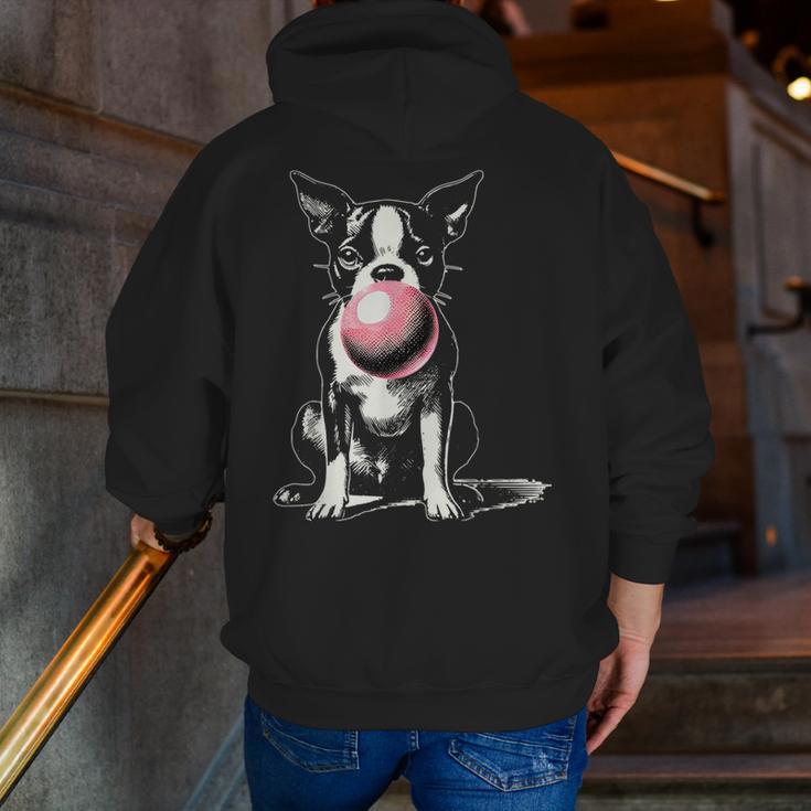 Vintage Boston Terrier Blowing Bubble Gum American Gentleman Men Zip Up Hoodie Back Print, American Boston Terrier Hoodies, funny gift