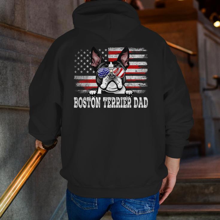 Vintage Boston Terrier Dad American Flag Father's Day Men Zip Up Hoodie Back Print, Boston Terrier Dad Hoodies, American Boston Terrier Hoodies, funny gift