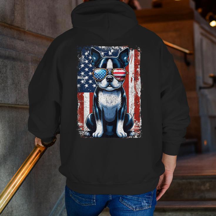 Vintage Boston Terrier Dog American USA US Flag Pets Lovers Men Zip Up Hoodie Back Print, American Boston Terrier Hoodies, funny gift