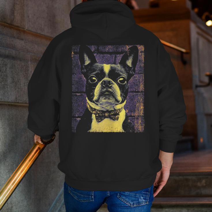 Vintage Boston Terrier Dog Men Zip Up Hoodie Back Print, funny gift