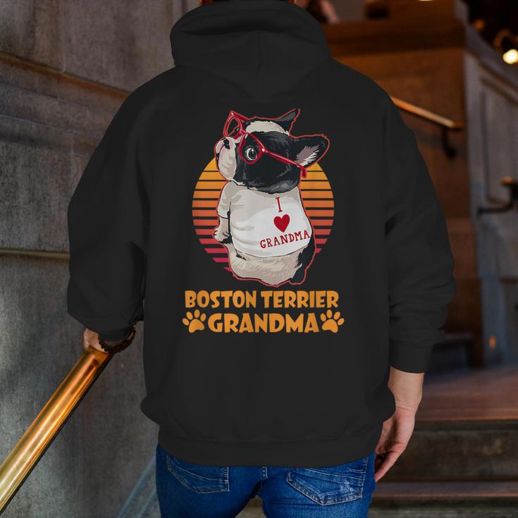 Vintage Boston Terrier Grandma Wear Sunglasses Dog Lover Men Women Girls Kids Men Zip Up Hoodie Back Print, funny gift
