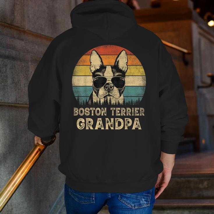 Vintage Boston Terrier Grandpa Dog Lovers Father's Day Men Zip Up Hoodie Back Print, funny gift