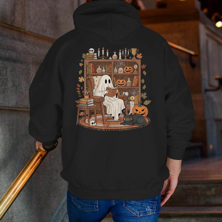 Vintage Ghost Book Reading Pumpkin Gothic Halloween Teachers Men Zip Up Hoodie Back Print, funny gift