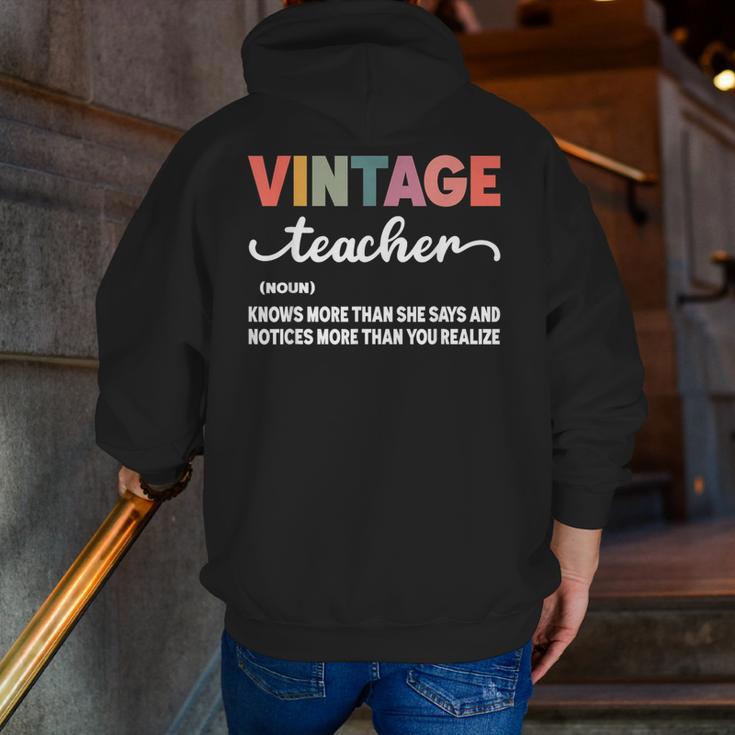 Vintage Teacher Knows More Than She Says Outfit Definition Men Zip Up Hoodie Back Print, funny gift