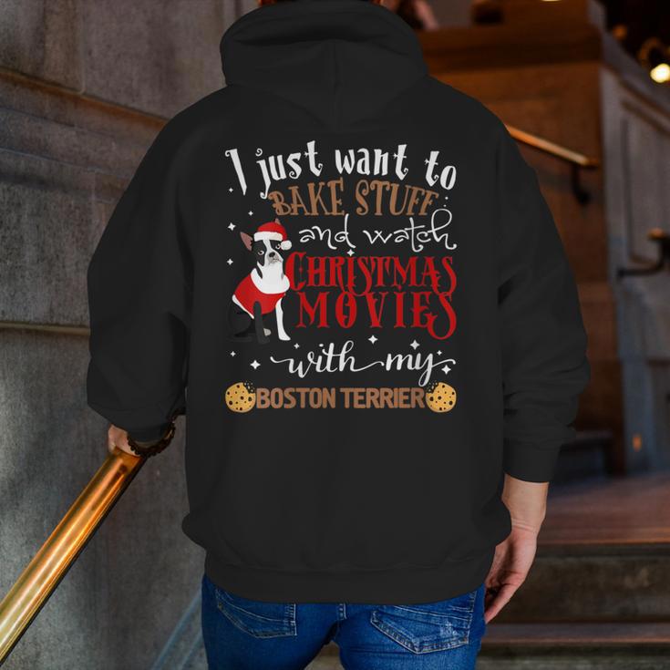 Watch Christmas Movies With My Boston Terrier Bostie Men Zip Up Hoodie Back Print, Boston Terrier Christmas Hoodies, funny gift