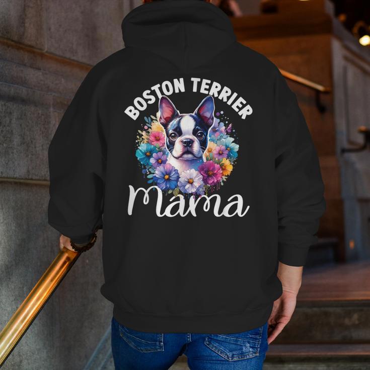 Watercolor Floral Boston Terrier Mama Dog Lover Mother's Day For Men Women Girls Kids Men Zip Up Hoodie Back Print, funny gift