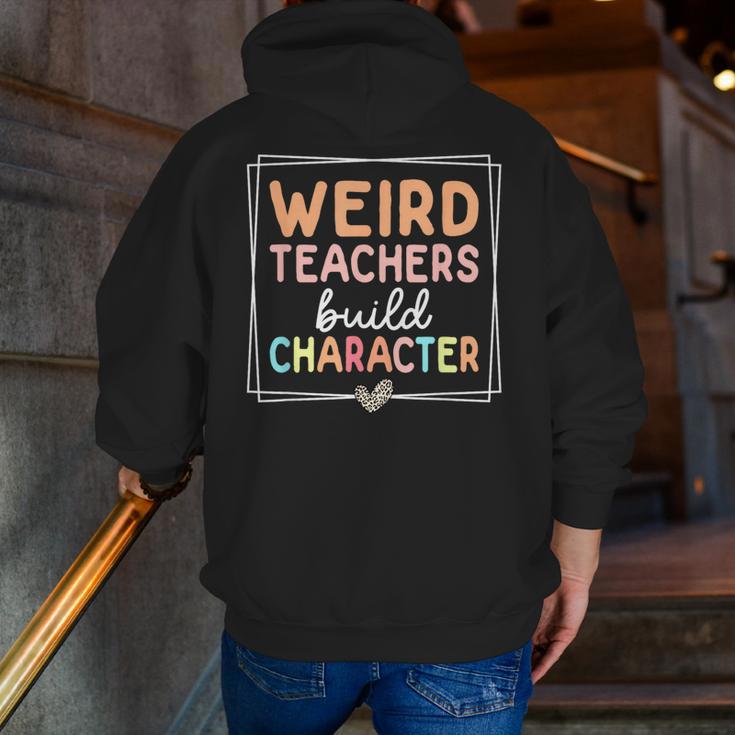 Weird Teachers Build Character Leopard Retro Teacher Men Zip Up Hoodie Back Print, funny gift