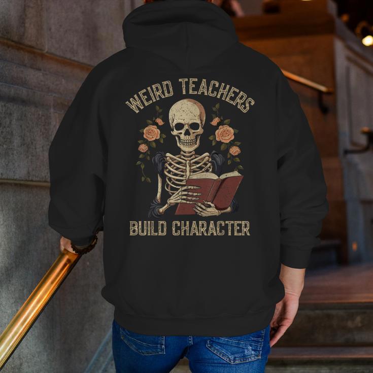 Weird Teachers Build Character Skeleton Book Halloween Women Men Zip Up Hoodie Back Print, funny gift
