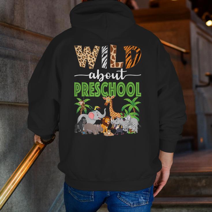 Wild About Preschool Teacher Student Preschool Zoo Safari Men Zip Up Hoodie Back Print, funny gift