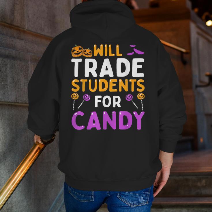 Will Trade Students For Candy Cute Halloween Costume Teacher For Men Women Kids Men Zip Up Hoodie Back Print, funny gift