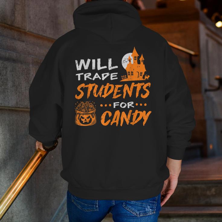 Will Trade Students For Candy Halloween Costume Teacher Men Zip Up Hoodie Back Print, funny gift