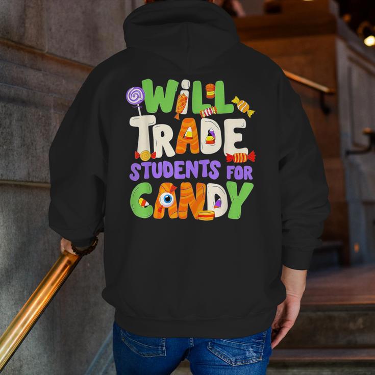 Will Trade Students For Candy Teacher Cute Halloween Costume Men Zip Up Hoodie Back Print, funny gift